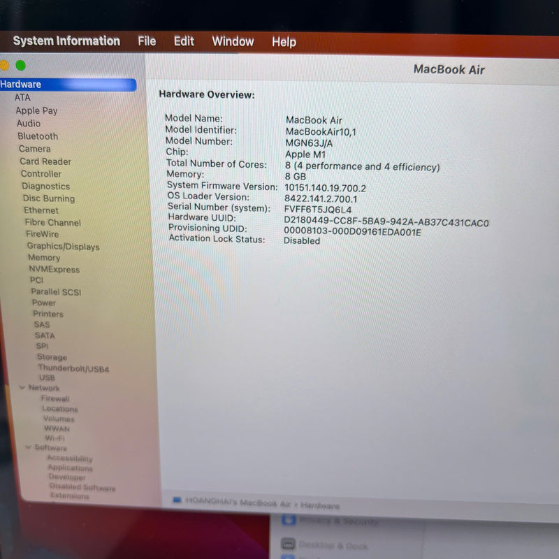 MacBook Air 2020 13.3' Xám M1/ RAM 8GB/ SSD 256GB 98% pin 88% sạc 502 lần BPTN (móp xước viền, xước mặt lưng)