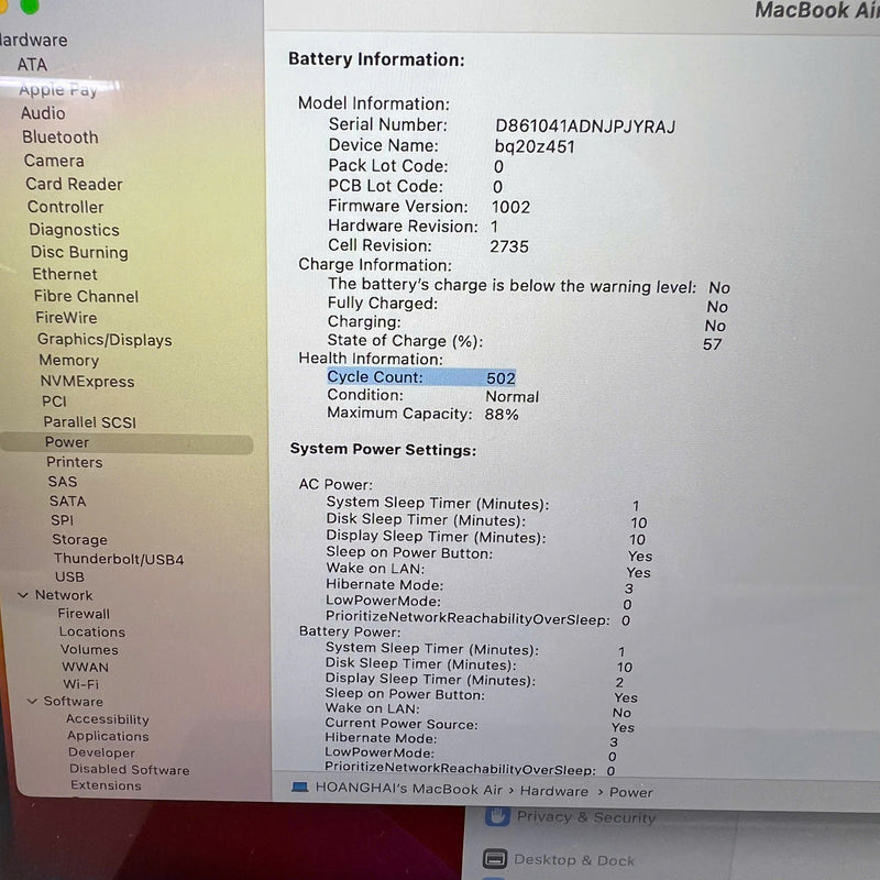 MacBook Air 2020 13.3' Xám M1/ RAM 8GB/ SSD 256GB 98% pin 88% sạc 502 lần BPTN (móp xước viền, xước mặt lưng)