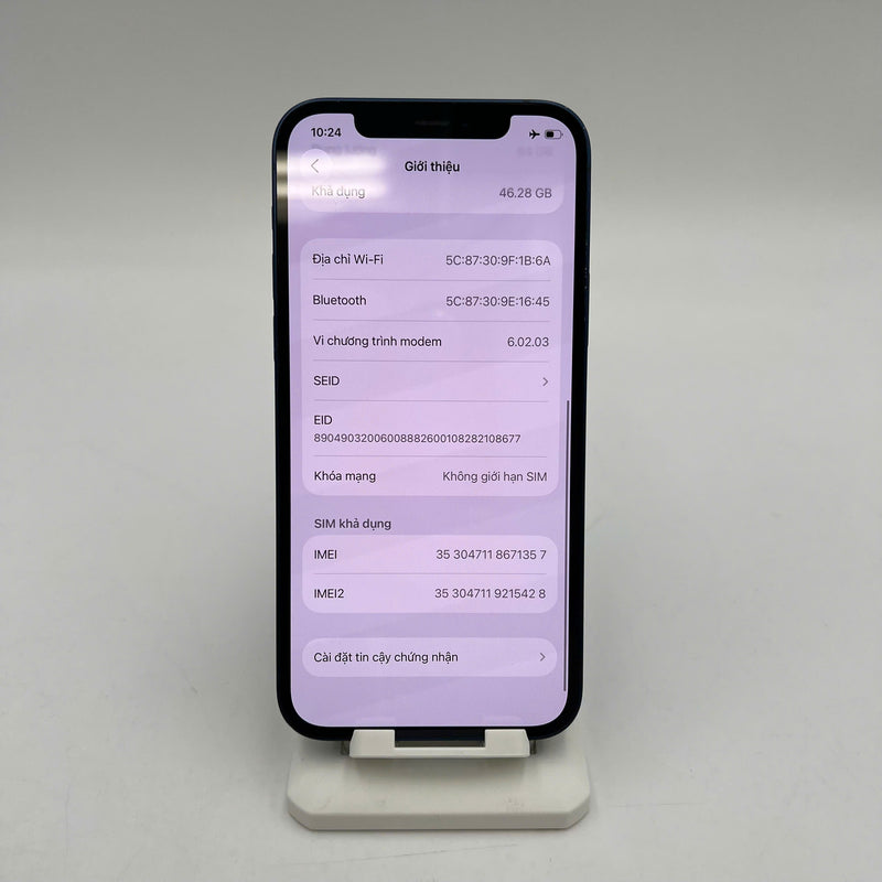 iPhone 12 64GB Xanh Dương 97% pin 100% Máy đã trả hết tiền mạng dùng như Quốc tế Apple (Đã thay pin, xước viền cam, xước màn, khung viền xước xấu) - HH1357