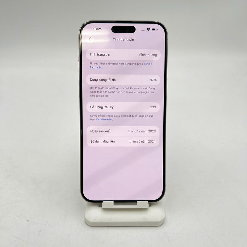 iPhone 15 Pro Max 256GB Trắng 98% pin 87% ĐBH Quốc tế từ SB (Không dùng sim SB - Đã thay màn zin, đã thay camera sau zin) - HH0611