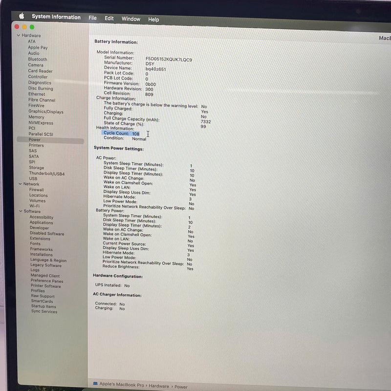 Macbook Pro 2019 16in Bạc Intel Core 97% i9/ RAM 16GB/ SSD 1TB  sạc 108 lần BPTN