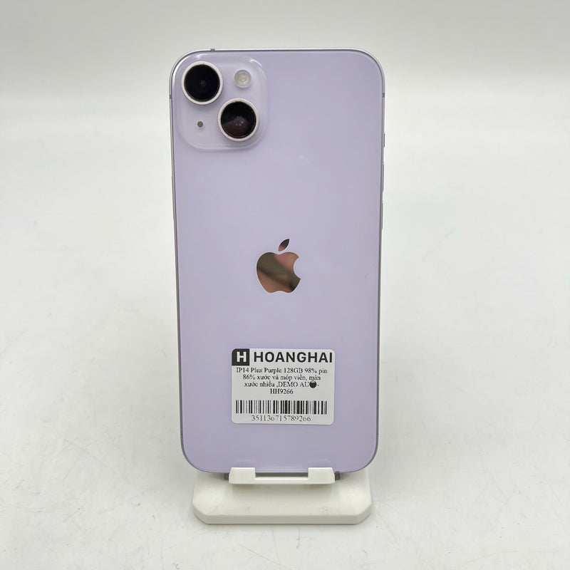 iPhone 14 Plus 128GB Tím 98% pin 86% DEMO Máy đã trả hết tiền mạng dùng như Quốc tế Apple (xước và móp viền, màn xước nhiều) - HH9266