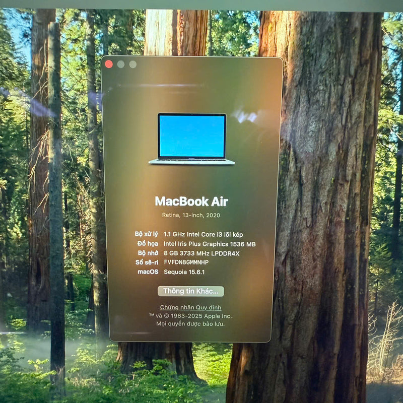 Macbook Air 2020 13.3in Xám Intel Core i3/ RAM 8GB/ SSD 256GB 98% Sạc 280 lần BPTN