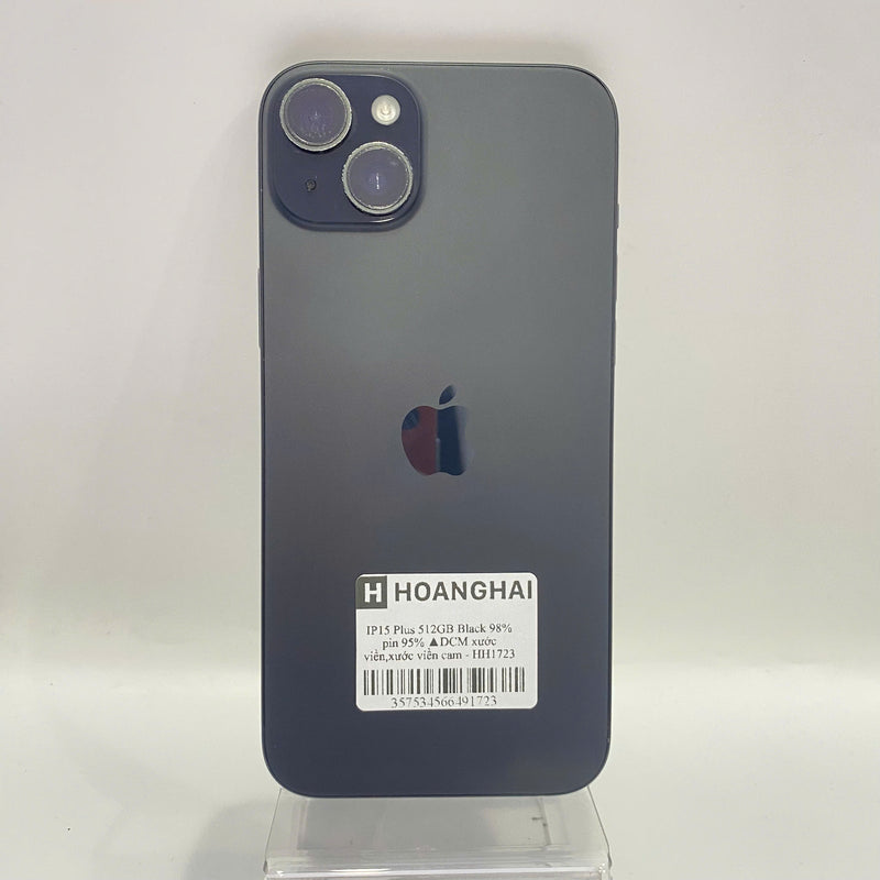 iPhone 15 Plus 512GB Đen 98% pin 95%  Quốc tế từ DCM (Không dùng sim DCM - xước viền,xước viền cam) - HH1723