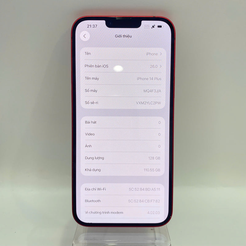 iPhone 14 Plus 128GB Đỏ 98% pin 100% Quốc tế từ DCM (Không dùng sim DCM - sứt viền, ĐTP) - HH7261