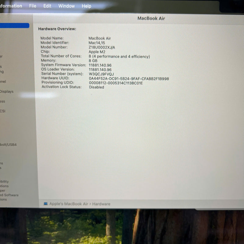 Macbook Air 2023 15in Đen Apple M2/ RAM 8GB/ SSD 512GB 98% sạc 23 lần BPTN