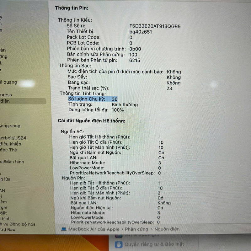 Macbook Air 2022 13.6in Bạc Apple M2/ RAM 8GB/ SSD 256GB 98% sạc 36 lần BPTN