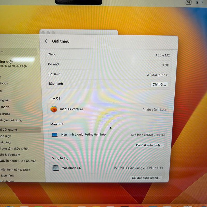 Macbook Air 2022 13.6in Bạc Apple M2/ RAM 8GB/ SSD 256GB 98% sạc 36 lần BPTN