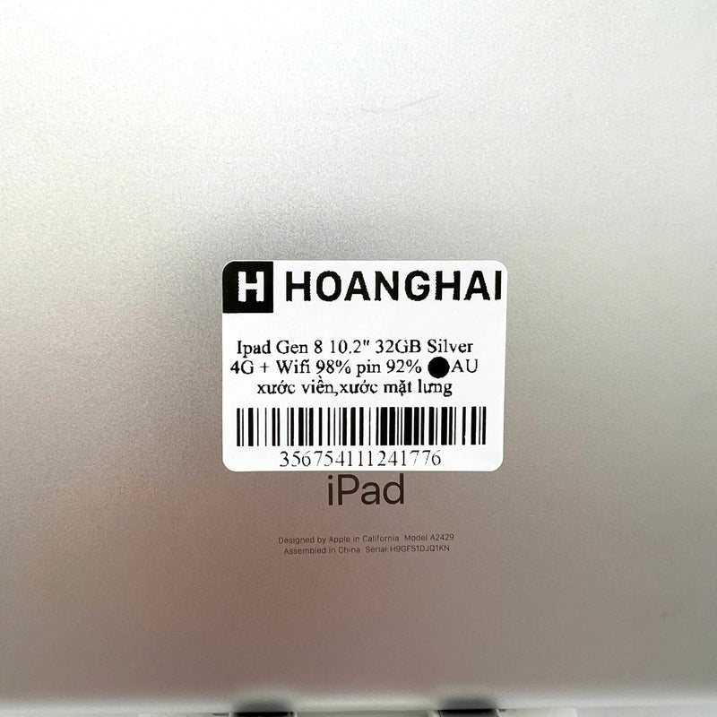 iPad Gen 8 2020 10.2in 32GB Silver 4G + Wifi 98% pin từ 90% từ AU (xước viền, xước mặt lưng, bụi màn)