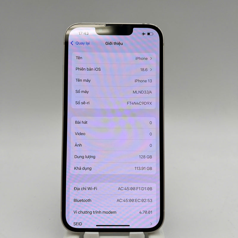 iPhone 13 128GB Trắng 98% pin 87% Quốc tế từ SB (Không dùng sim SB - xước viền) - HH7918