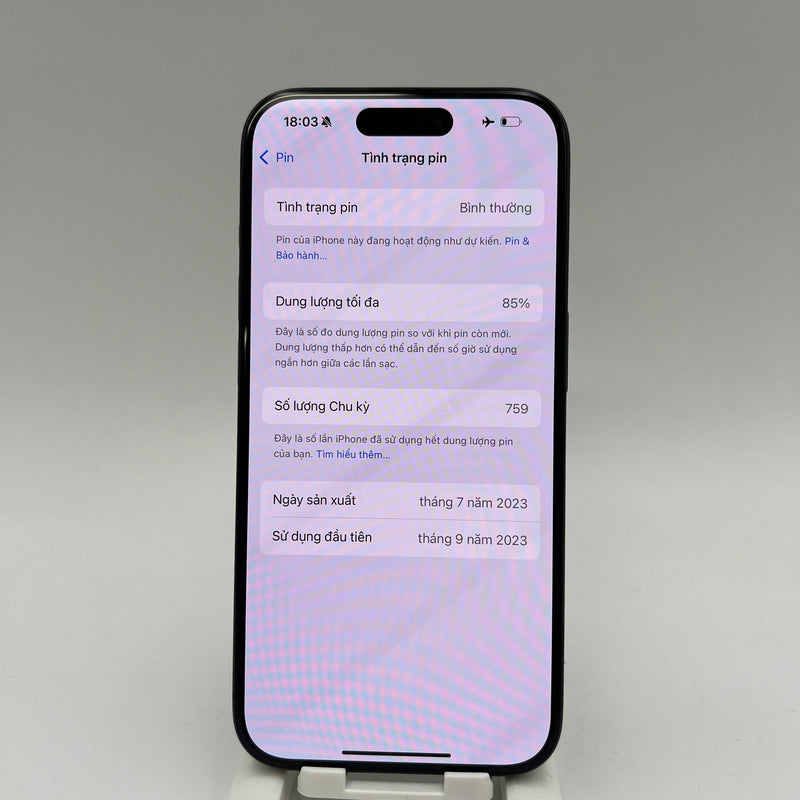 iPhone 15 Pro 256GB Xanh Dương 98% pin 85% Quốc Tế Apple (xước viền, đốm 0.5x/3x) - HH4816