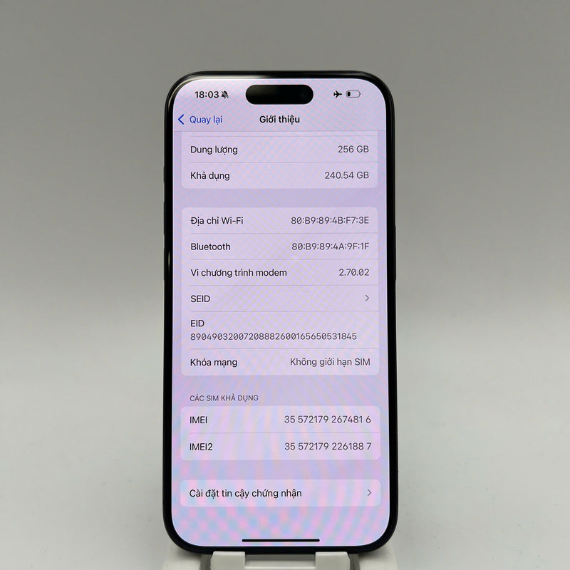 iPhone 15 Pro 256GB Xanh Dương 98% pin 85% Quốc Tế Apple (xước viền, đốm 0.5x/3x) - HH4816