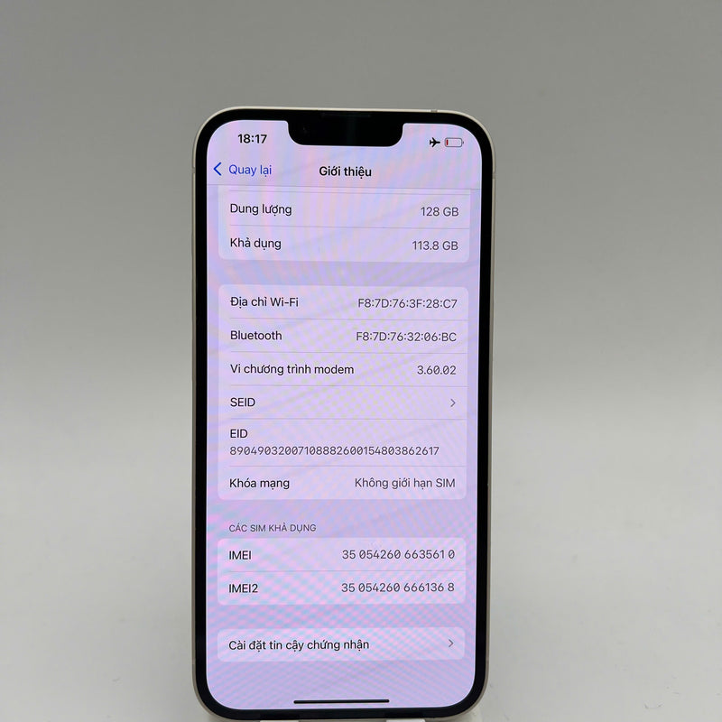 iPhone 14 128GB Trắng 98% pin 87% Quốc tế Apple - HH5610