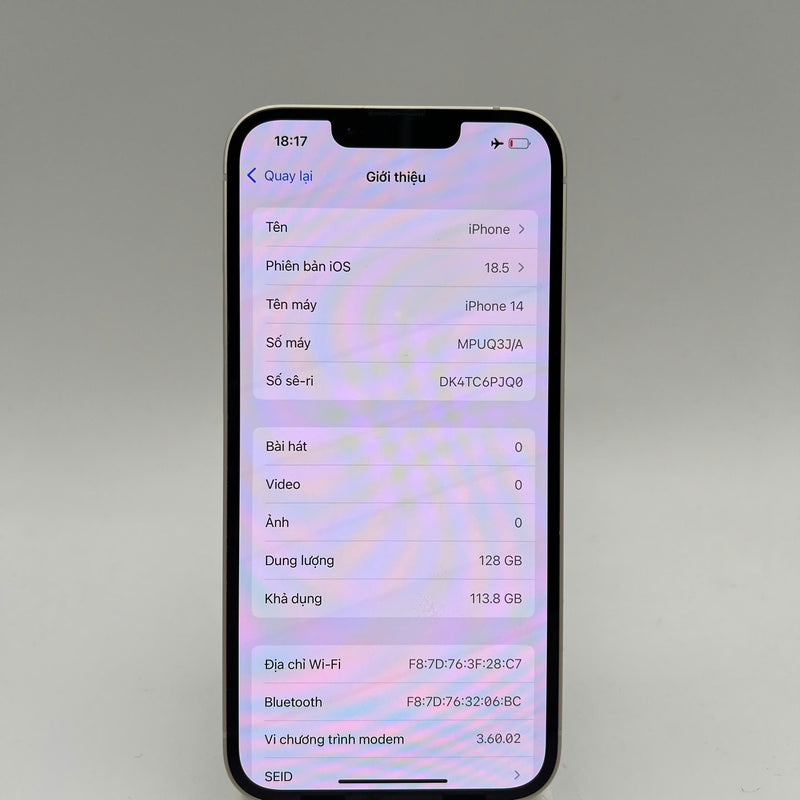 iPhone 14 128GB Trắng 98% pin 87% Quốc tế Apple - HH5610