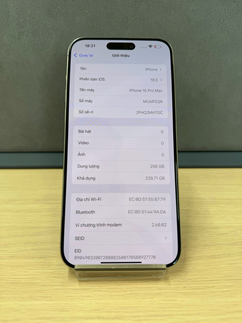 iPhone 15 Pro Max 256GB Tự Nhiên 99% pin 88% Quốc tế Apple - HH0531