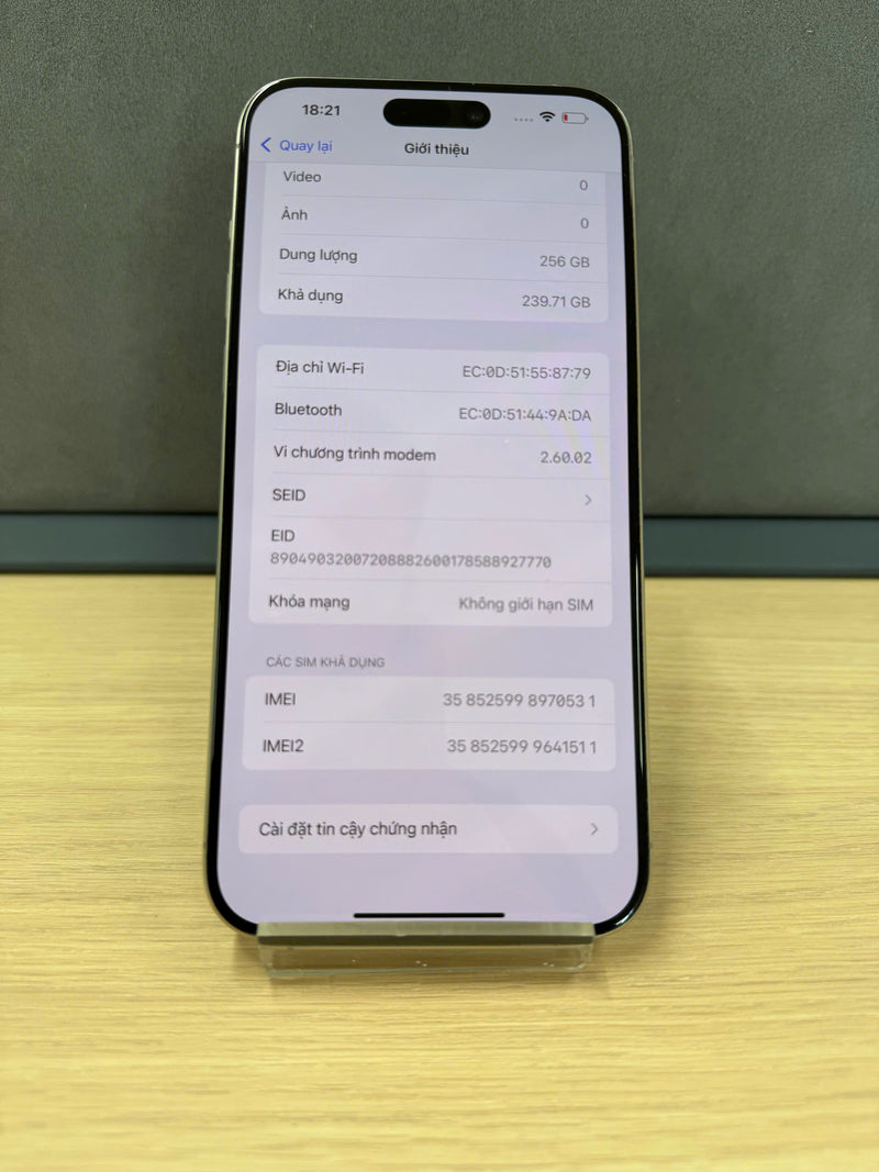 iPhone 15 Pro Max 256GB Tự Nhiên 99% pin 88% Quốc tế Apple - HH0531