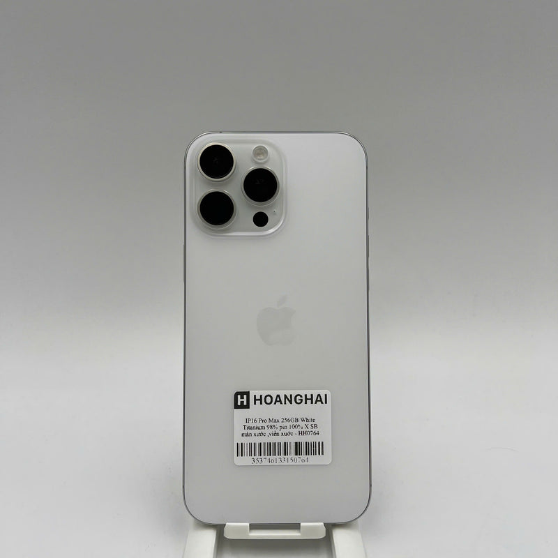 iPhone 16 Pro Max 256GB Trắng 98% pin 100% Quốc tế từ SB (Không dùng sim SB - màn xước, viền xước) - HH0764