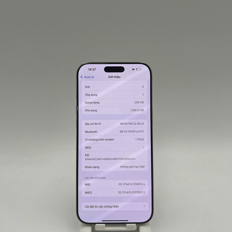 iPhone 16 Pro Max 256GB Trắng 98% pin 100% Quốc tế từ SB (Không dùng sim SB - màn xước, viền xước) - HH0764