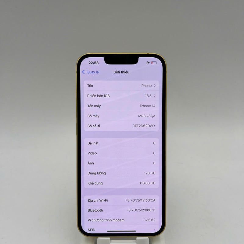 iPhone 14 128GB Vàng 98% pin 88% Quốc tế từ DCM (Không dùng sim DCM - Màn xước, móp viền, viền cam xước) - HH3940