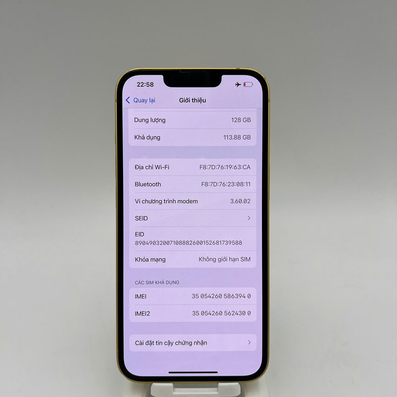 iPhone 14 128GB Vàng 98% pin 88% Quốc tế từ DCM (Không dùng sim DCM - Màn xước, móp viền, viền cam xước) - HH3940