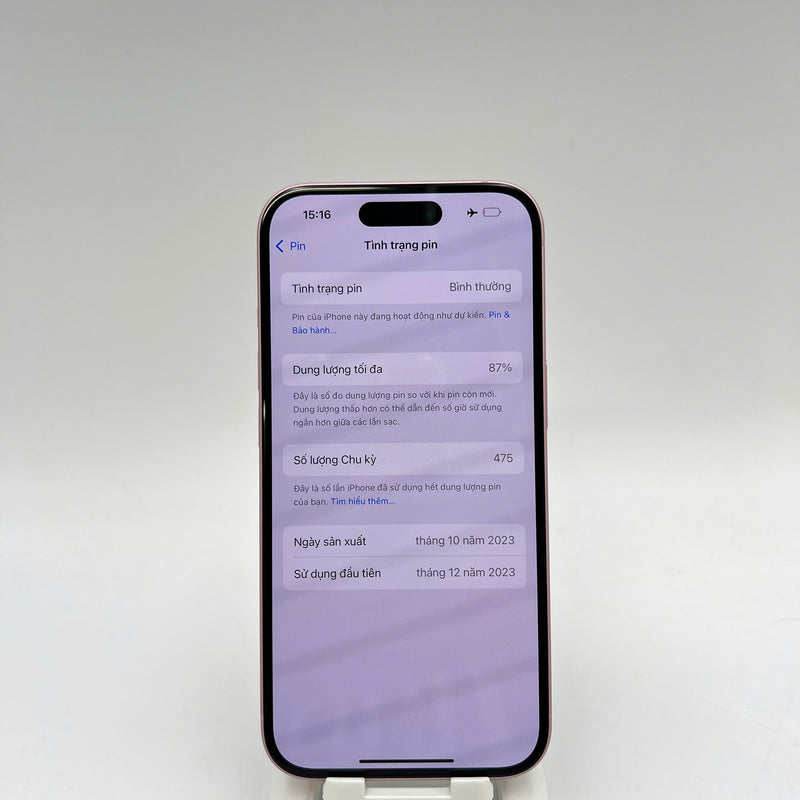 iPhone 15 128GB Hồng 98% pin 87% Quốc tế từ SB (Không dùng sim SB - xước viền cam) - HH3238