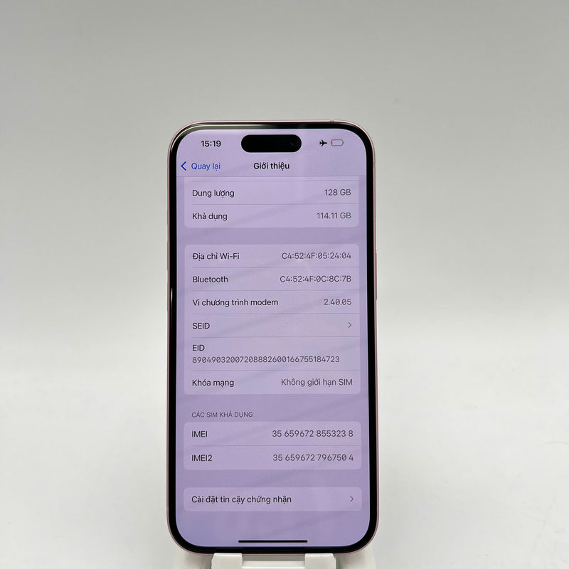 iPhone 15 128GB Hồng 98% pin 87% Quốc tế từ SB (Không dùng sim SB - xước viền cam) - HH3238