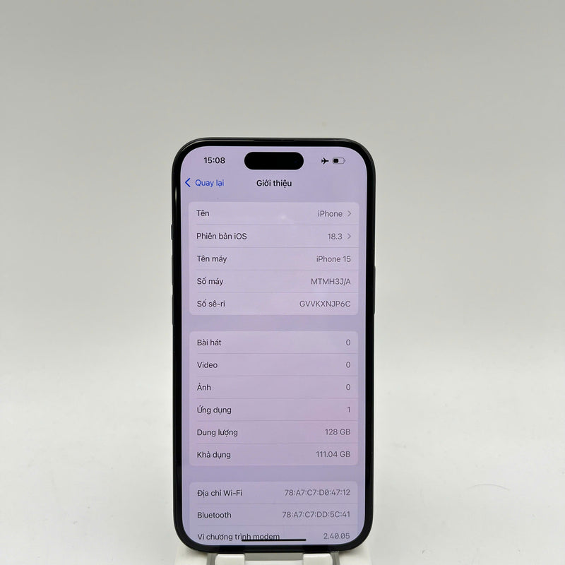 iPhone 15 128GB Đen 98% pin 90% Quốc tế từ AU (Không dùng sim AU - Xước viền) - HH8389