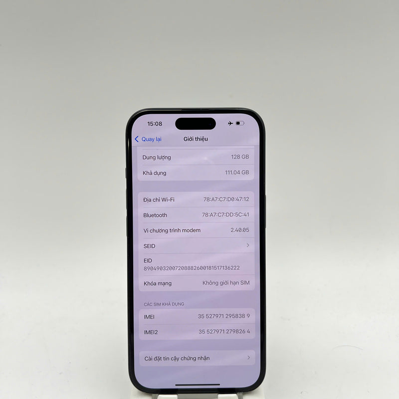 iPhone 15 128GB Đen 98% pin 90% Quốc tế từ AU (Không dùng sim AU - Xước viền) - HH8389
