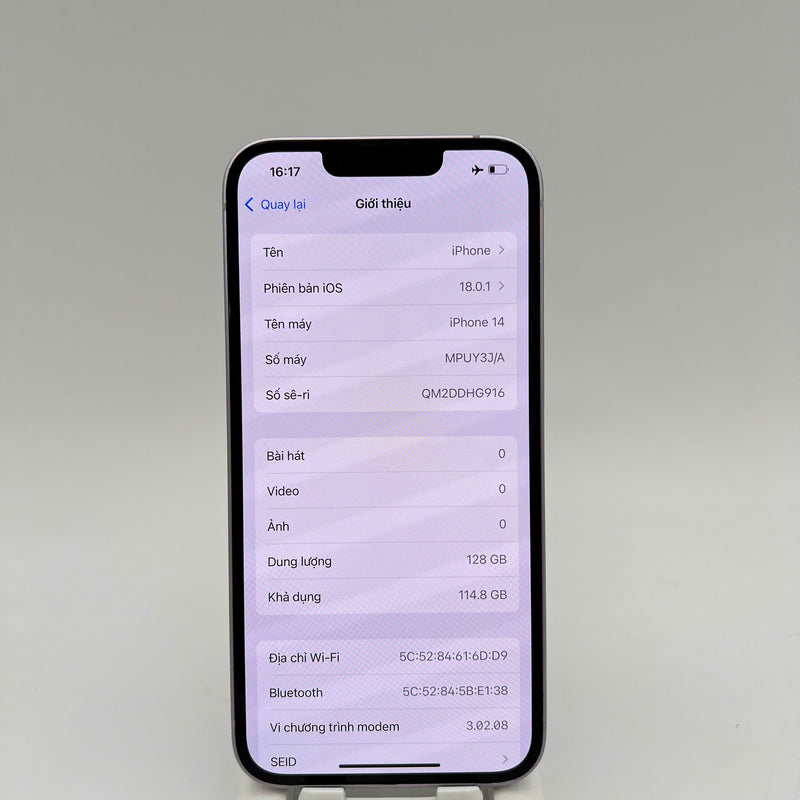 iPhone 14 128GB Purple 98% pin 85% Máy đã trả hết tiền mạng dùng như Quốc tế Apple (xước viền) - HH0140