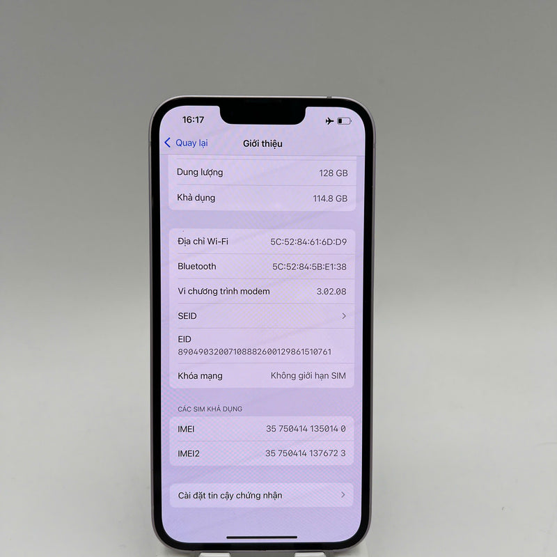 iPhone 14 128GB Purple 98% pin 85% Máy đã trả hết tiền mạng dùng như Quốc tế Apple (xước viền) - HH0140