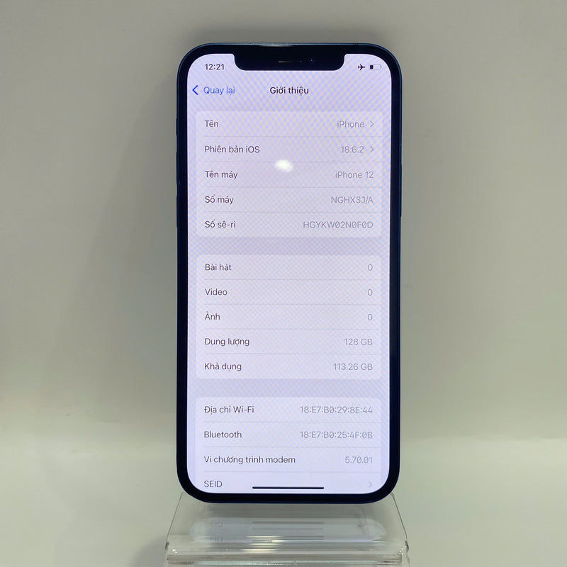 iPhone 12 128GB Xanh dương 98% pin 86% ĐBH Máy đã trả hết tiền mạng dùng như Quốc tế Apple (viền xước, màn xước, móp viền) - HH1562