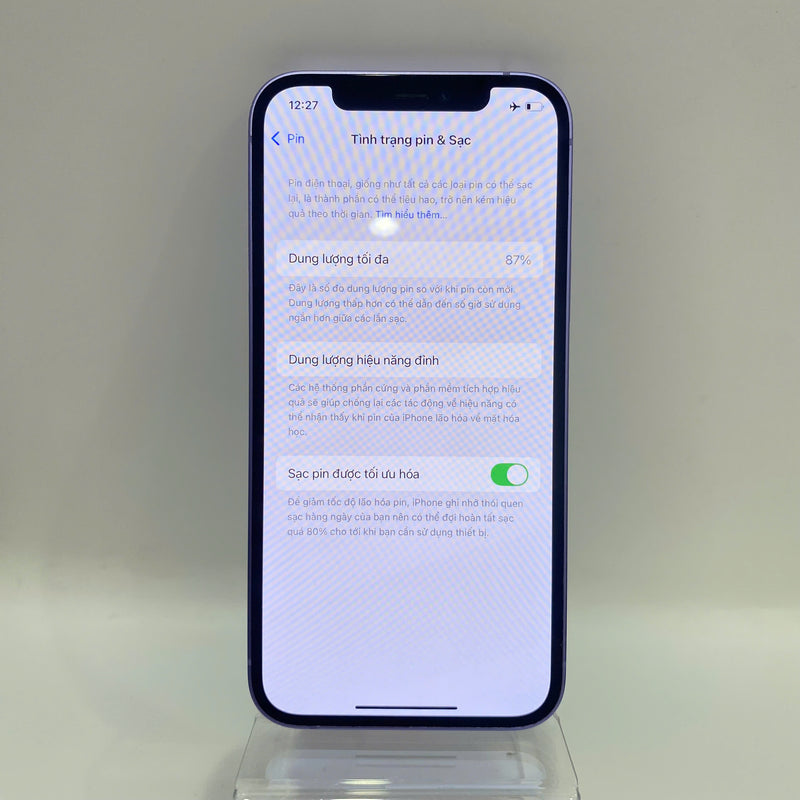iPhone 12 128GB Tím 98% pin 87% Máy đã trả hết tiền mạng dùng như Quốc tế Apple (màn xước,móp viền) - HH2554