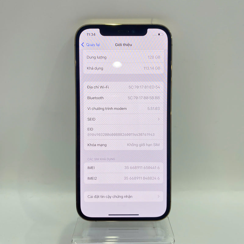 iPhone 12 Pro 128GB Vàng 98% pin 87% Máy đã trả hết tiền mạng dùng như Quốc tế Apple (xước nhẹ cổng sạc) - HH4416