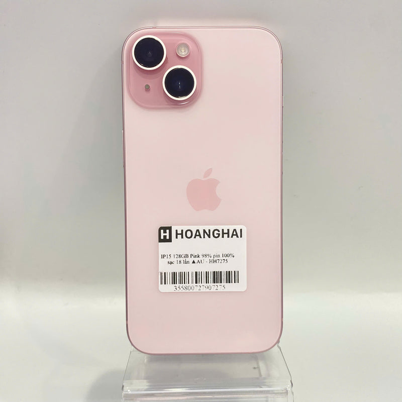 iPhone 15 128GB Hồng 98% pin 100% Quốc tế từ AU (Không dùng sim AU - Sạc 18 lần)  - HH7275