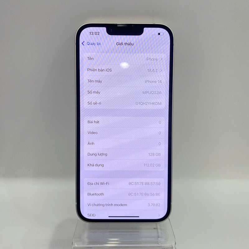 iPhone 14 128GB Trắng 98% pin 90% Quốc tế từ AU (Không dùng sim AU - xước viền chân sạc) - HH6488