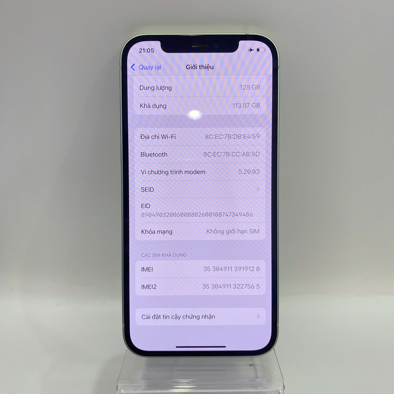 iPhone 12 128GB Xanh Lá 98% pin 96%  Máy đã trả hết tiền mạng dùng như Quốc tế Apple (Đã thay pin LKCH) - HH9120