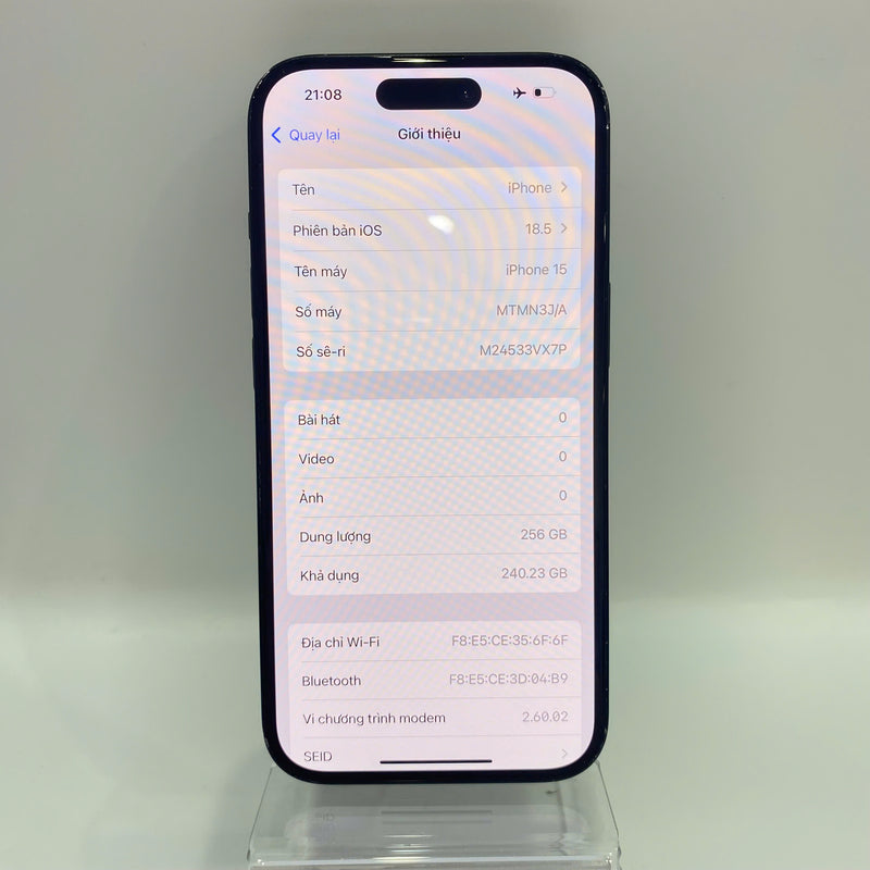 iPhone 15 256GB Đen 98% pin 89% Quốc tế từ SB (Không dùng sim SB - xước màn,móp viền)  - HH9982