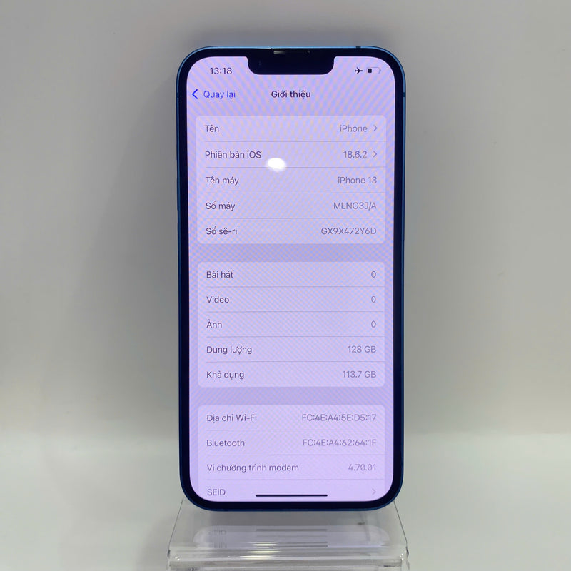 iPhone 13 128GB Xanh Dương 98% pin 87% Máy đã trả hết tiền mạng dùng như Quốc tế Apple (xước viền) - HH5183