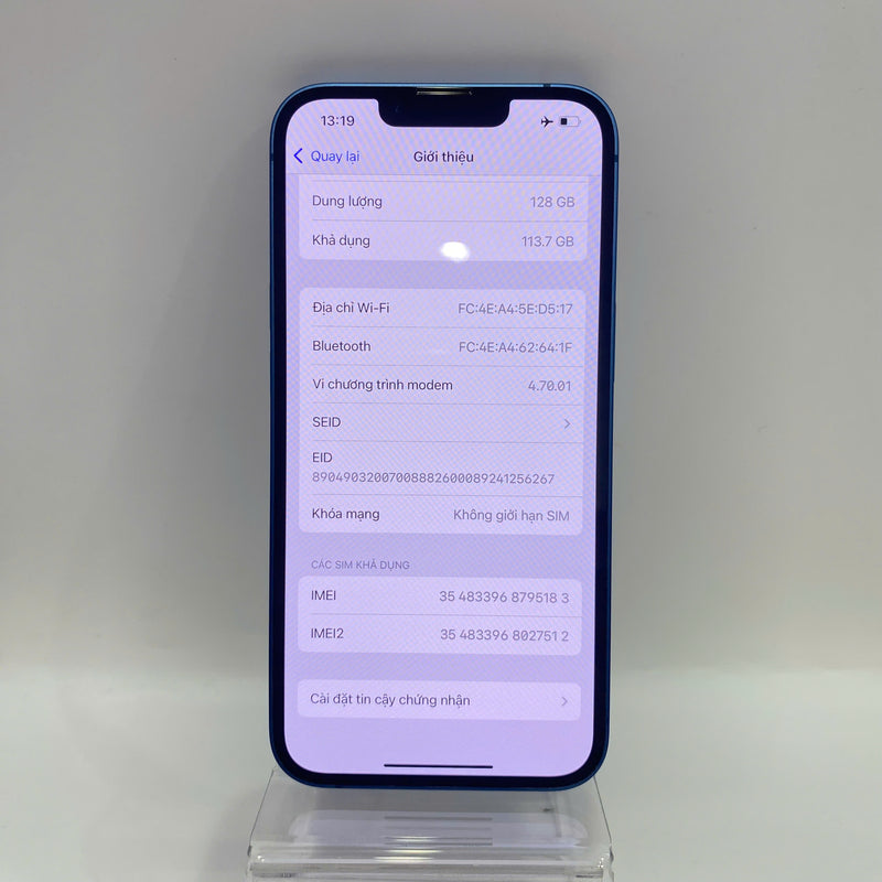 iPhone 13 128GB Xanh Dương 98% pin 87% Máy đã trả hết tiền mạng dùng như Quốc tế Apple (xước viền) - HH5183