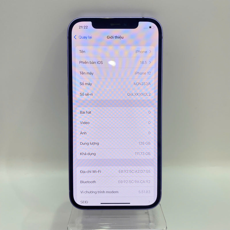 iPhone 12 128GB Tím 98% pin 85% Máy đã trả hết tiền mạng dùng như Quốc tế Apple (xước viền nhẹ) - HH3644