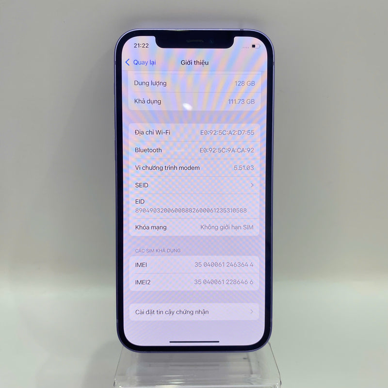 iPhone 12 128GB Tím 98% pin 85% Máy đã trả hết tiền mạng dùng như Quốc tế Apple (xước viền nhẹ) - HH3644