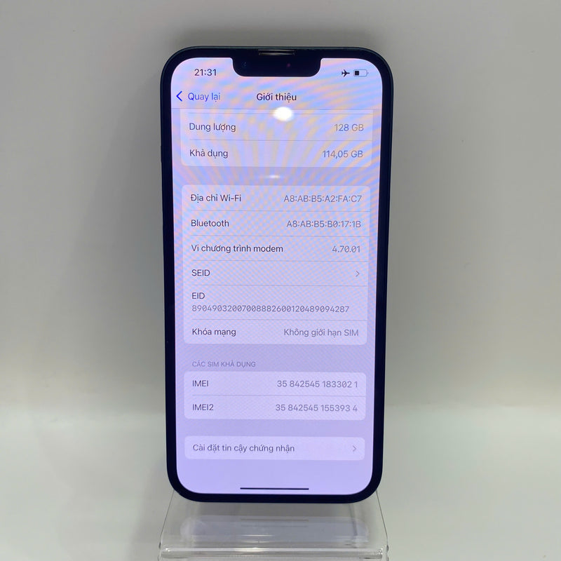 iPhone 13 128GB Đen 98% pin 91% Máy đã trả hết tiền mạng dùng như Quốc tế Apple (ĐBH,xước viền) - HH3021