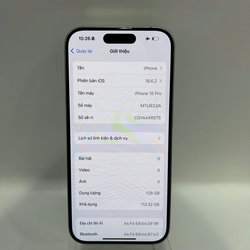 iPhone 15 Pro 128GB Trắng 98% pin 88%  Quốc tế từ SB (Không dùng sim SB - màn LKCH) - HH3701