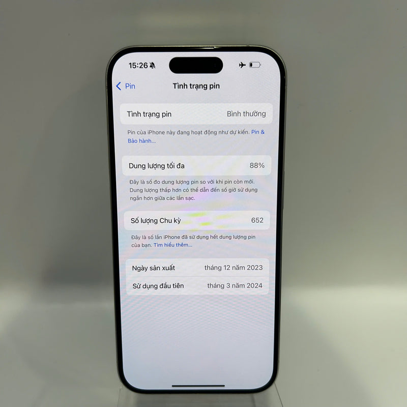 iPhone 15 Pro 128GB Trắng 98% pin 88%  Quốc tế từ SB (Không dùng sim SB - màn LKCH) - HH3701
