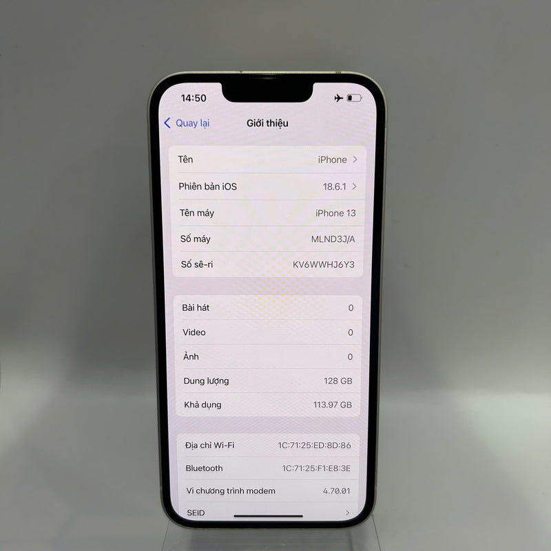 iPhone 13 128GB Trắng 98% pin 89% Máy đã trả hết tiền mạng dùng như Quốc tế Apple (màn xước, viền xước) - HH4497