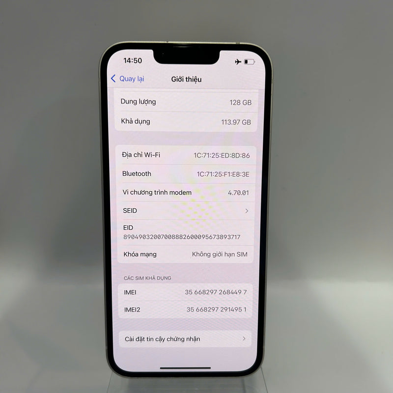 iPhone 13 128GB Trắng 98% pin 89% Máy đã trả hết tiền mạng dùng như Quốc tế Apple (màn xước, viền xước) - HH4497