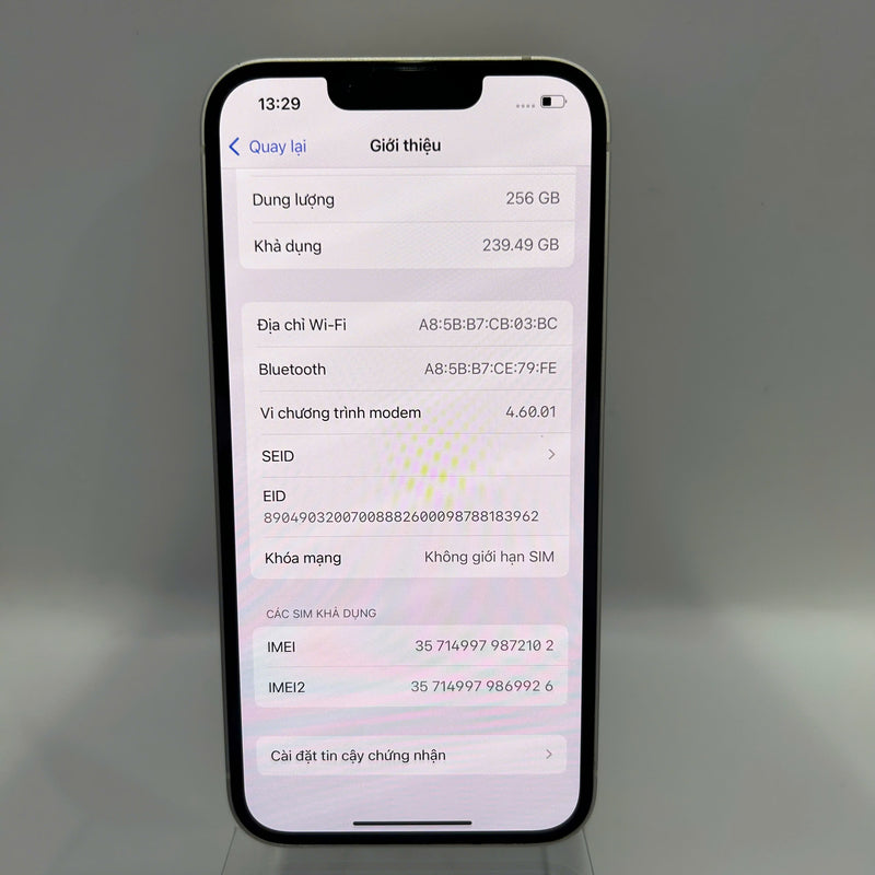 iPhone 13 256GB Trắng 98% pin 86% Quốc tế từ SB (Không dùng sim SB) (xước viền , xước camera) - HH2102