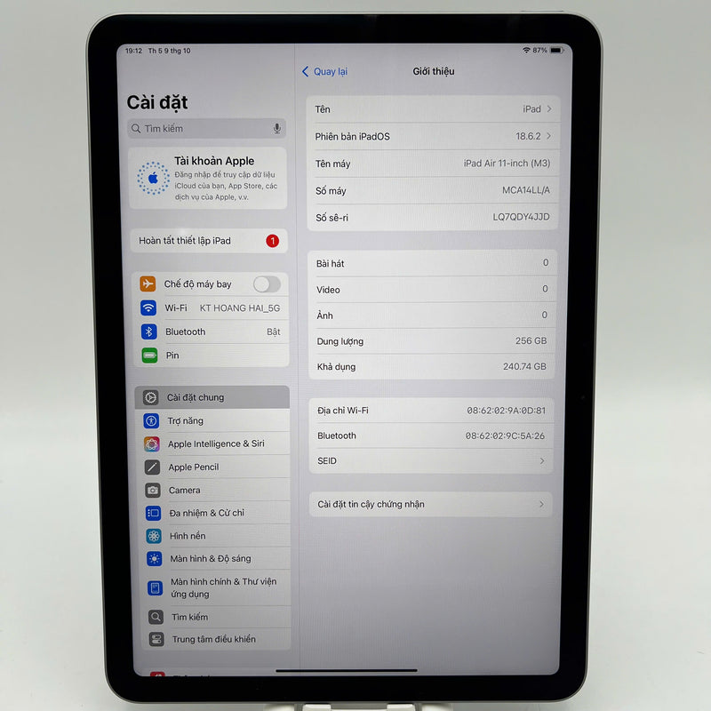 Ipad Air 7 2025 M3 2025 11" 256GB Xám Wifi 98% pin 100% (bản Mỹ, đã khắc tên)