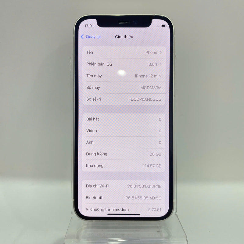 iPhone 12 Mini Trắng 128GB 98% pin 85% Máy đã trả hết tiền mạng dùng như quốc tế Apple - HH2924