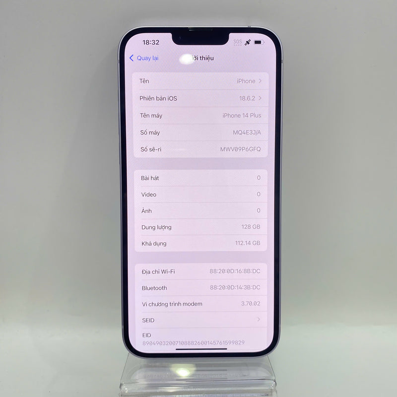 iPhone 14 Plus 128GB Tím 98% pin 89% Máy đã trả hết tiền mạng dùng như Quốc tế Apple - HH7665